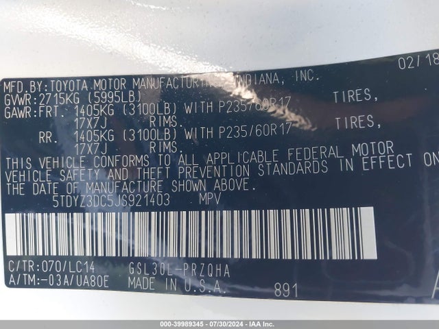 Toyota Sienna Xle 8 Passenger 2018 5TDYZ3DC5JS921403 Image 9