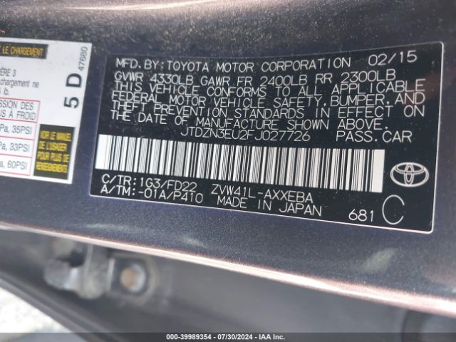 JTDZN3EU2FJ027726 Toyota Prius V Three