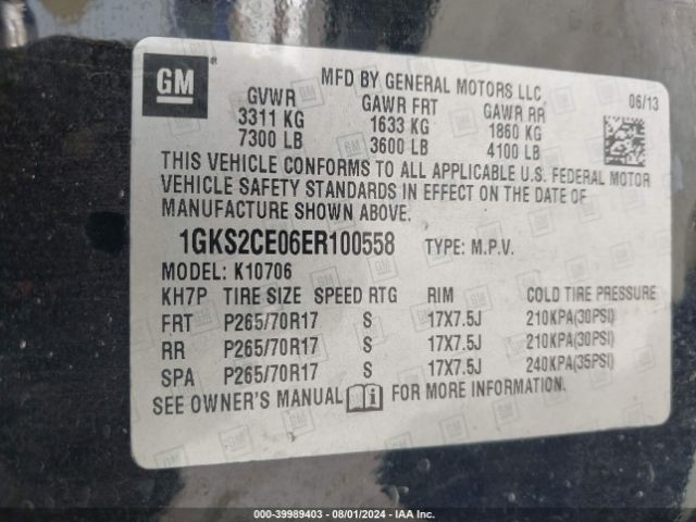 1GKS2CE06ER100558 GMC YUKON SLT
