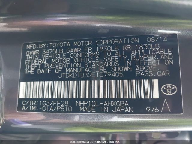 JTDKDTB32E1079405 Toyota Prius C Three