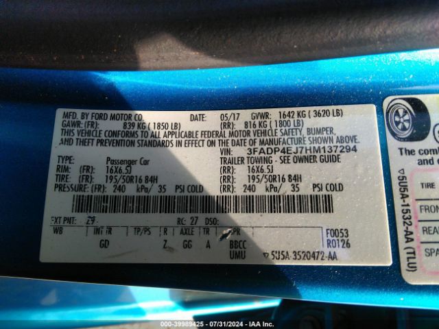 3FADP4EJ7HM137294 Ford FIESTA SE
