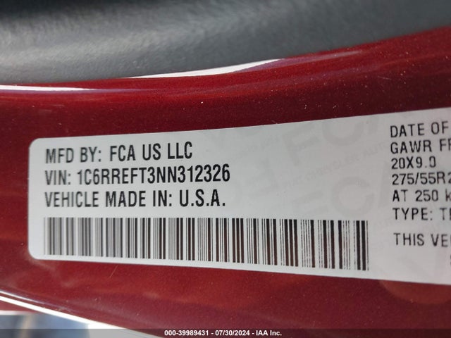 1C6RREFT3NN312326 RAM 1500 Big Horn  4x2 5'7 Box