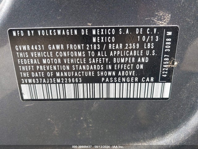 3VW637AJ3EM229663 Volkswagen Jetta Hybrid Se