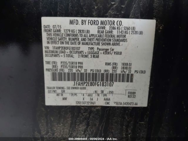 1FAHP2E80FG183107 Ford TAURUS SEL