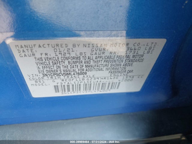 Nissan Kicks Sv Xtronic Cvt 2021 3N1CP5CV5ML476009 Image 9