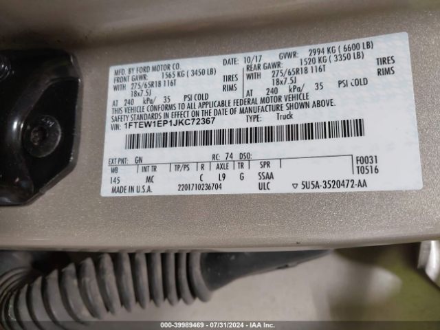 1FTEW1EP1JKC72367 Ford F-150 Xlt