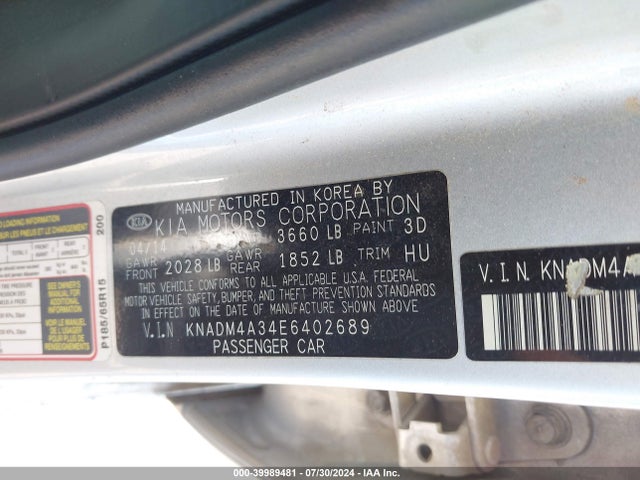 KIA RIO LX 2014 KNADM4A34E6402689 Image 9