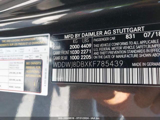 WDDWJ8DBXKF785439 Mercedes-Benz C 300