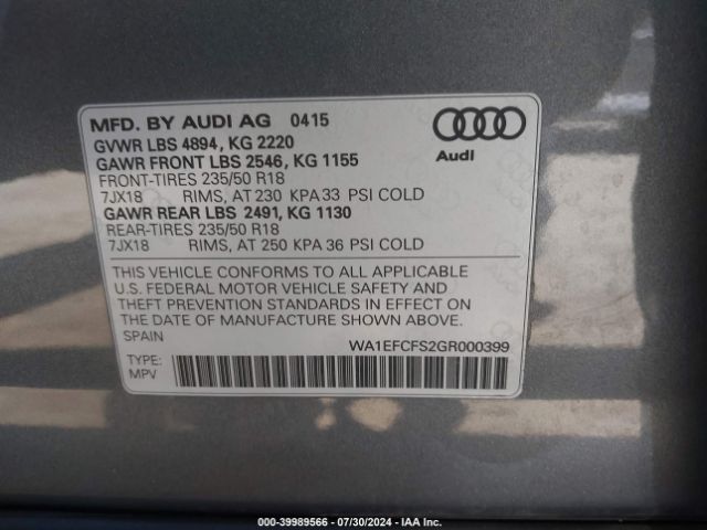 WA1EFCFS2GR000399 Audi Q3 2.0t Premium Plus