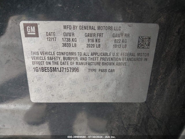 Chevrolet Cruze Lt Auto 2018 1G1BE5SM1J7157996 Image 9