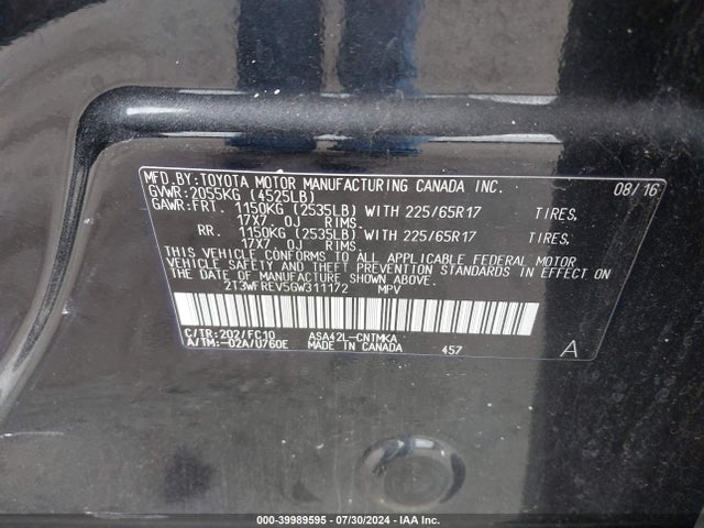Toyota Rav4 Xle 2016 2T3WFREV5GW311172 Image 9