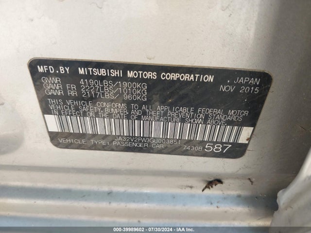 JA32V2FW3GU003851 Mitsubishi Lancer Se