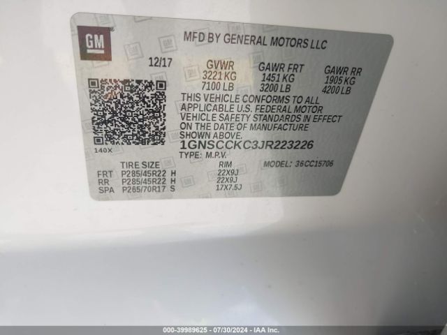 1GNSCCKC3JR223226 Chevrolet Tahoe Premier