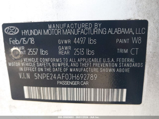 Hyundai SONATA SE 2018 5NPE24AF0JH692789 Image 9