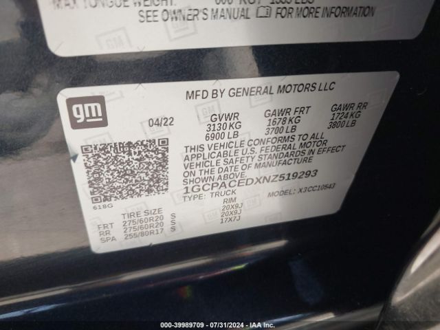 1GCPACEDXNZ519293 Chevrolet Silverado 1500 2wd  Short Bed Lt