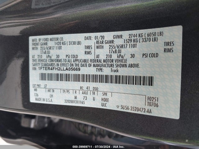 Ford Ranger Xlt 2020 1FTER4FH2LLA05669 Image 9