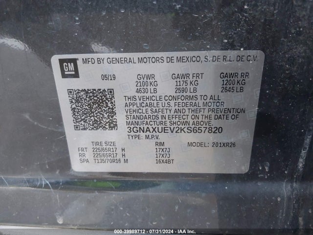 Chevrolet EQUINOX LT 2019 3GNAXUEV2KS657820 Image 9