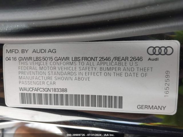 WAUCFAFC3GN183388 Audi A6 2.0t Premium