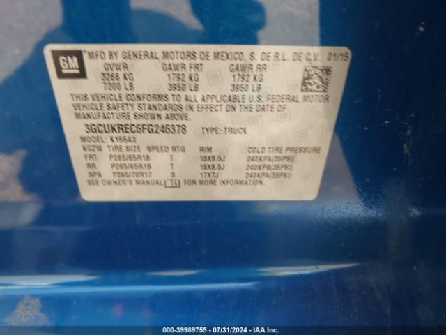 3GCUKREC6FG246378 Chevrolet Silverado 1500 2lt