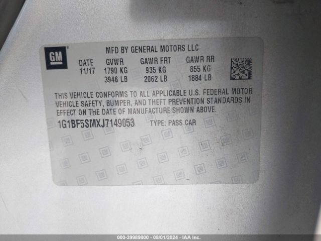 1G1BF5SMXJ7149053 Chevrolet Cruze Premier Auto