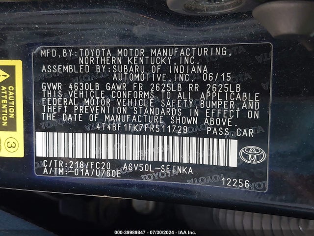 Toyota CAMRY LE 2015 4T4BF1FK7FR511729 Image 9