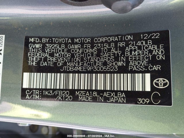 Toyota COROLLA LE 2023 JTDB4MEE9P3005523 Image 9