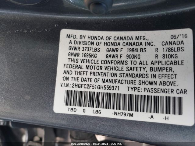 2HGFC2F51GH559371 Honda Civic Lx