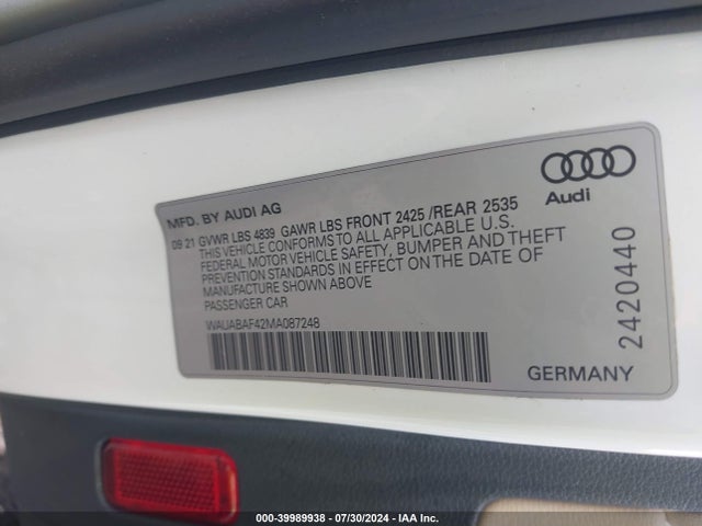 WAUABAF42MA087248 Audi A4 Premium 40 Tfsi Quattro S Tronic