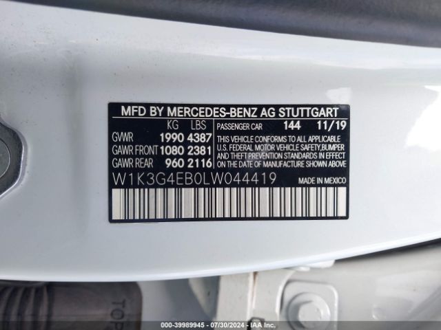 W1K3G4EB0LW044419 Mercedes-Benz A 220
