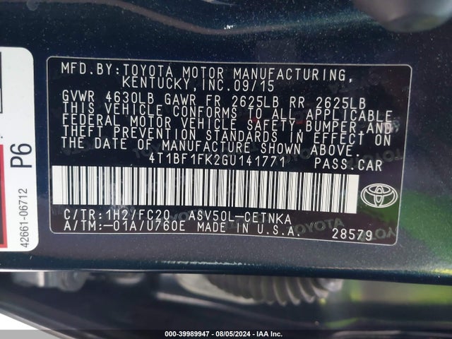 Toyota CAMRY LE 2016 4T1BF1FK2GU141771 Image 9