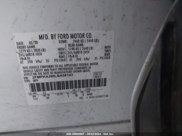 2FMPK4J98LBA58143 Ford EDGE SEL
