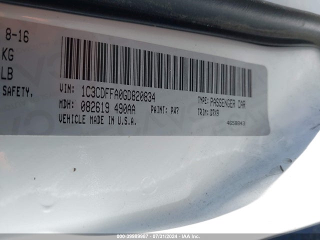 Dodge Dart Sxt Sport 2016 1C3CDFFA0GD820834 Image 9