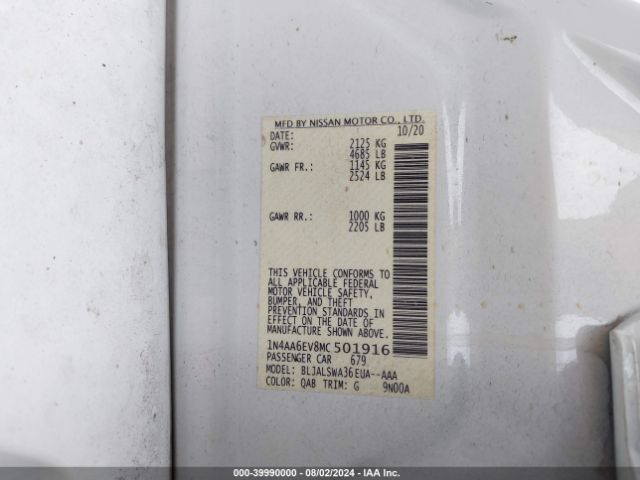 1N4AA6EV8MC501916 Nissan Maxima Sr Xtronic Cvt