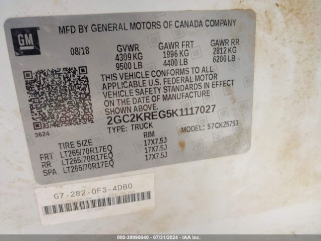 2GC2KREG5K1117027 Chevrolet Silverado 2500hd Wt