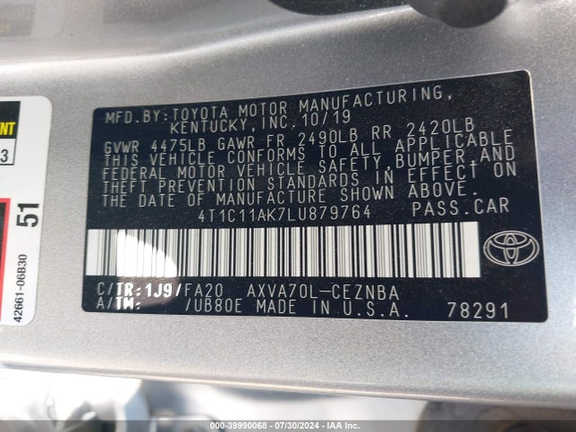 Toyota CAMRY LE 2020 4T1C11AK7LU879764 Image 9