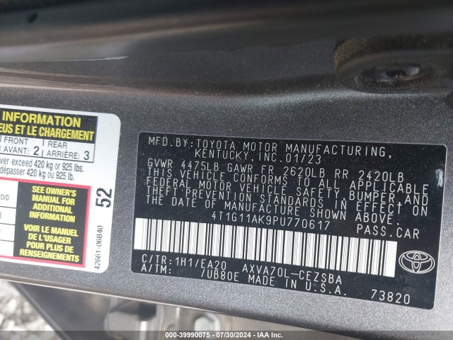Toyota CAMRY SE 2023 4T1G11AK9PU770617 Image 9