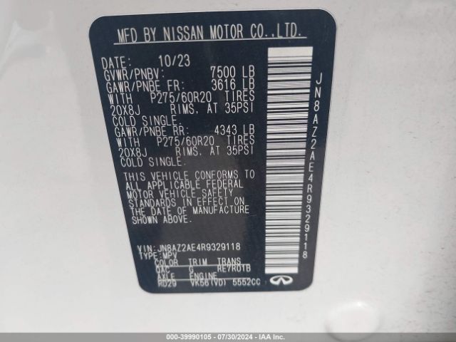 JN8AZ2AE4R9329118 Infiniti Qx80 Luxe Awd