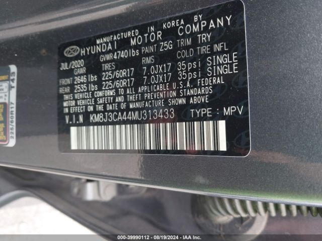 KM8J3CA44MU313433 Hyundai Tucson Value