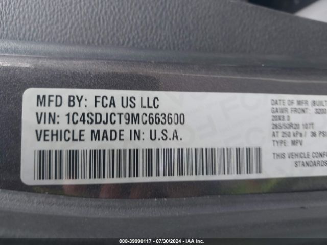 1C4SDJCT9MC663600 Dodge Durango R/t Awd