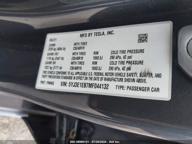 2021 TESLA MODEL 3 5YJ3E1EB7MF044132 Photo 8