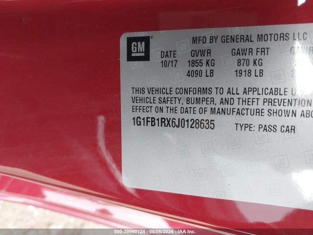 Chevrolet Camaro 1lt 2018 1G1FB1RX6J0128635 Image 9