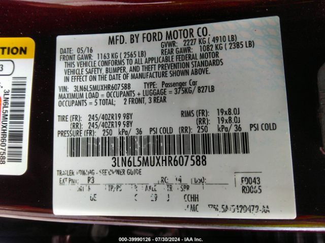 3LN6L5MUXHR607588 Lincoln Mkz Hybrid Reserve
