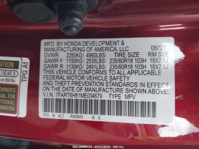 7FART6H81ME034679 Honda Cr-v Hybrid Ex-l