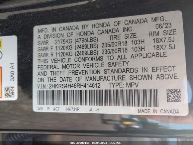Honda Cr-v Ex Awd 2024 2HKRS4H46RH414612 Image 9