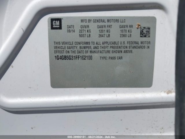 1G4GB5G31FF162100 Buick Lacrosse Leather