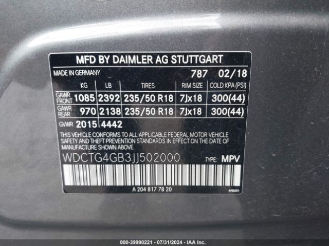 WDCTG4GB3JJ502000 Mercedes-Benz Gla 250 4matic