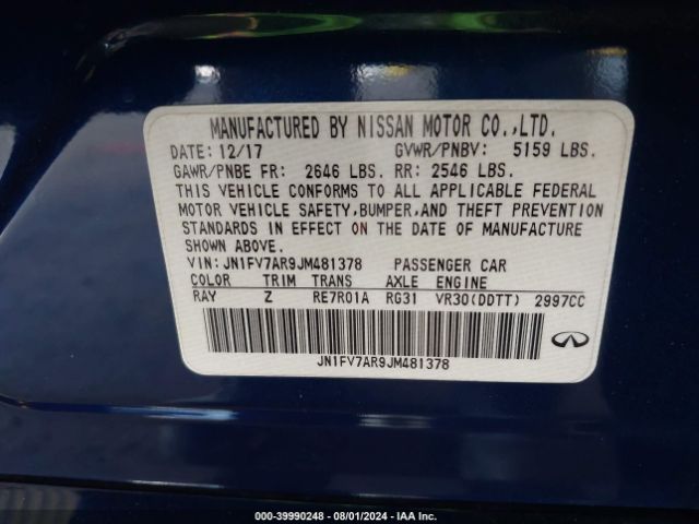 JN1FV7AR9JM481378 Infiniti Q50 3.0t Red Sport 400