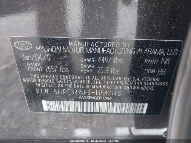 5NPE34AF3HH542148 Hyundai Sonata Sport