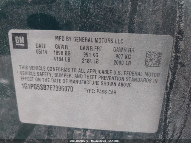 1G1PG5SB7E7396070 Chevrolet CRUZE LTZ