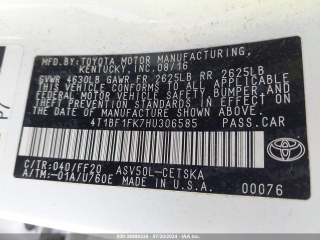 Toyota CAMRY SE 2017 4T1BF1FK7HU306585 Image 9
